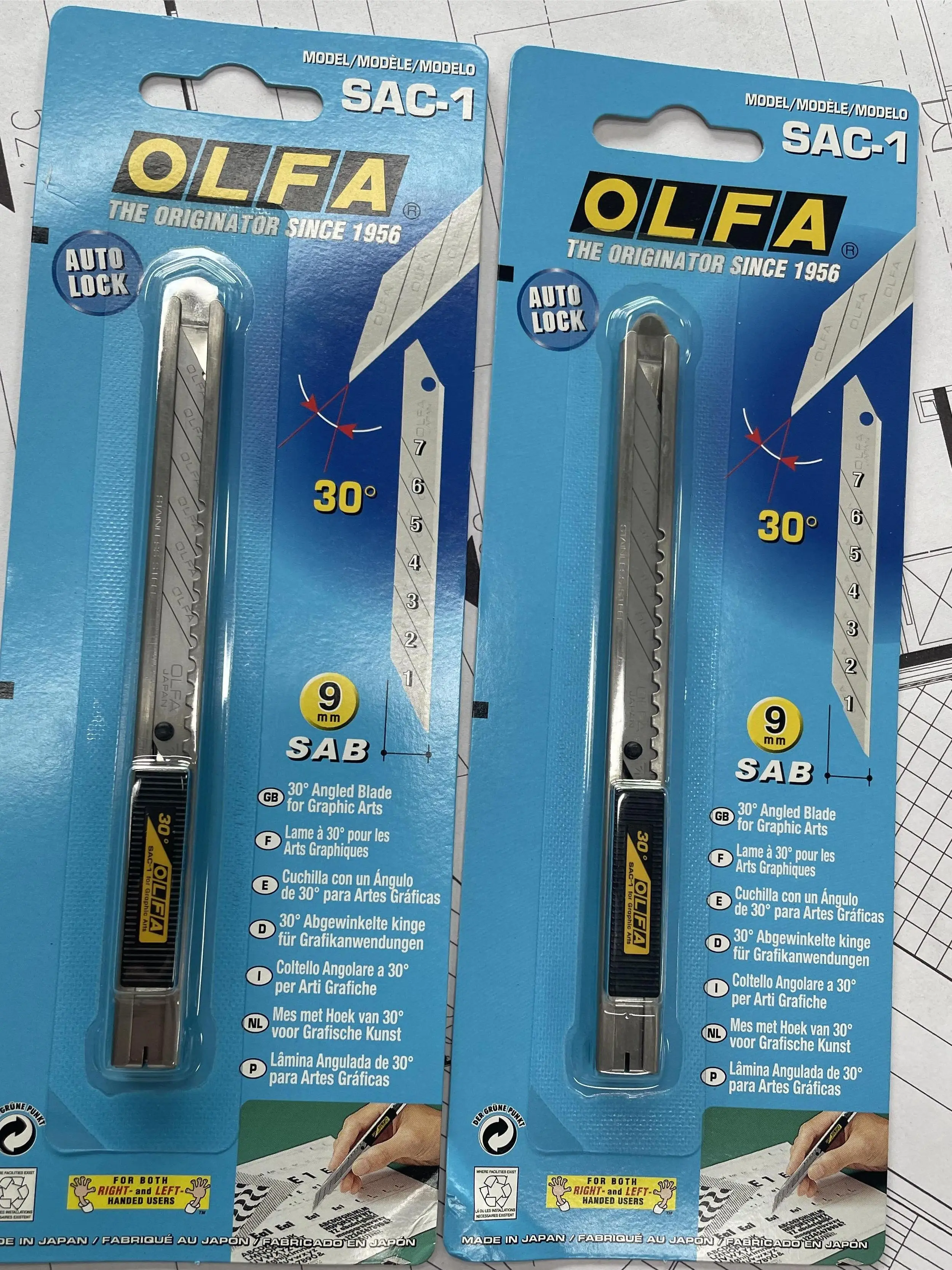 OLFA SAC-1(141B) Fine Workmanship Cutter Graphic Arts Stainlesssteel Knife 30 Degree (Replacement Blades SAB-10/DKB-10)