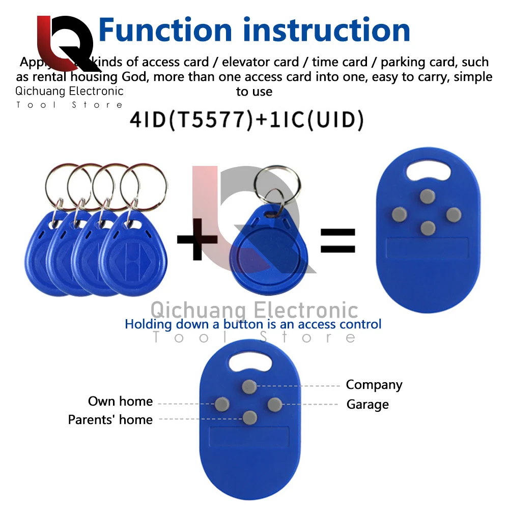 5 in1 RFID Multiple Key Fob 125khz 13.56Mhz T5577 EM ID Writable IC 1k S50 UID Changeable Access Control Induction Card Keychain