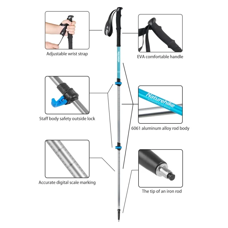 Naturehike Trekking Folding Poles Adult Child Alpenstocks Ultralight Hiking Walking Sticks Camping Family Outdoor Alpenstocks