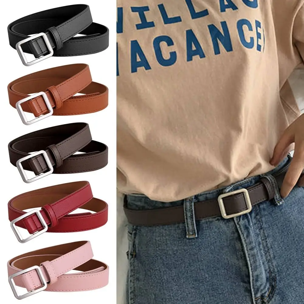 

Luxury Design Vintage Casual Leather Belt Non-Porous Buckle Waistband Trouser Dress Belts Thin Waist Strap