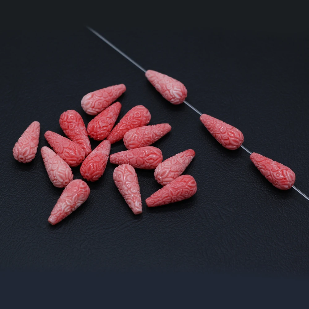 10 قطعة لكمة المرجان الخرز قطرة الماء شكل التوليف المرجان فاصل فضفاض مطرز لصنع المجوهرات ذاتية الصنع قلادة سوار 10x20mm