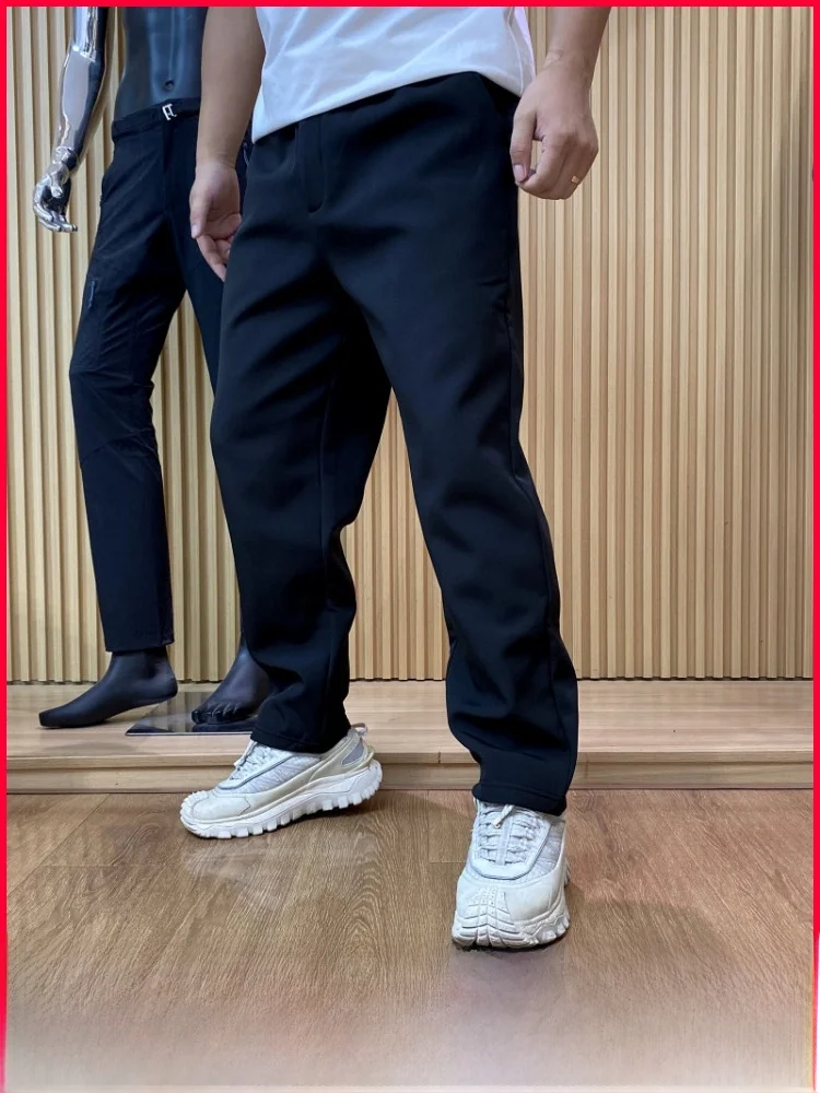 

Уличные мягкие зимние повседневные брюки с эластичной резинкой на талии, теплая ветрозащитная футболка, мужская мода с объемным вырезом