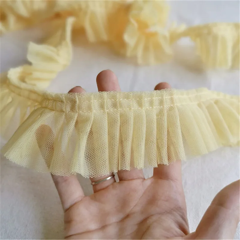 5CM Wide Double Layers Mesh Pleated Lace Fabric Needlework Fringed Ribbon Ruffle Trim Dress Guipure Collar Neckline Sewing Decor