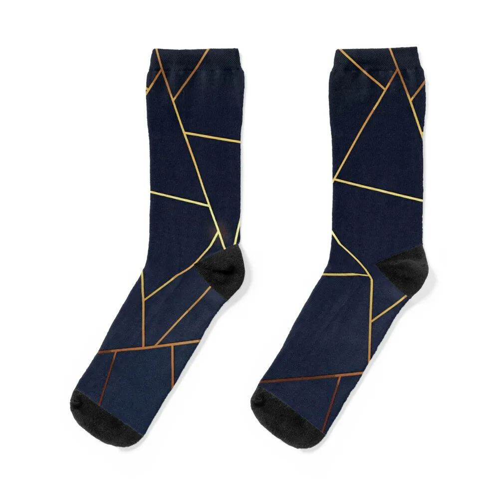 Geometric Navy Gold Stone Socks Non-slip funny gift shoes Boy Socks Women's