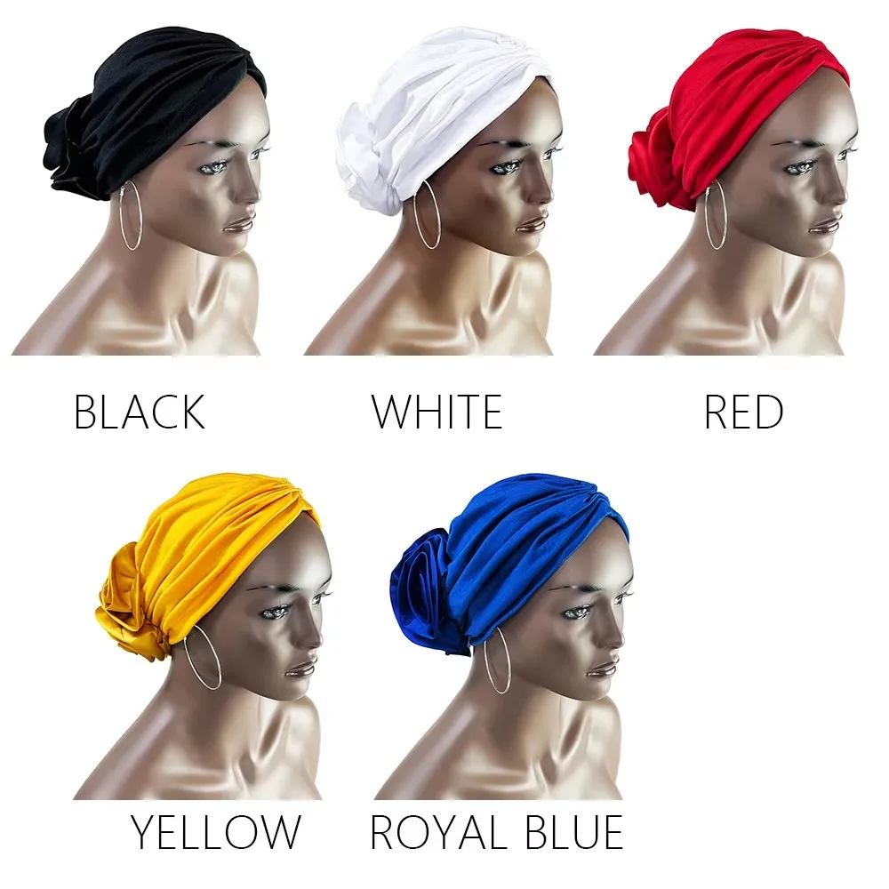 Neue Mode Satin Blumen Turban Hijab Hüte Afrikanische Kopf Wraps Elastische Muslimischen Hüte Atmungsaktive Chemo Kappe Für Frauen Mädchen – Detail 3
