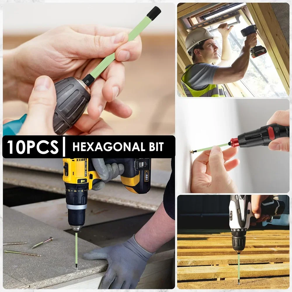 10 pçs magnético s2 aço allen chave de fenda bits 1/4 polegada liga de aço hex chave broca conjunto 100mm hex-shank impacto chave de fenda bit