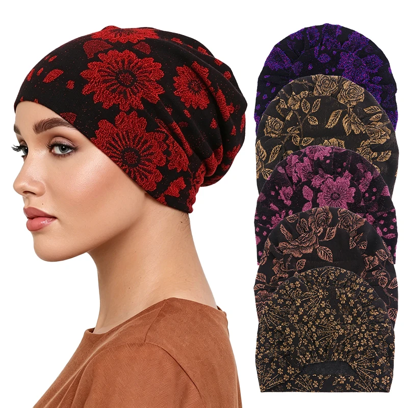 New Women Lace Embroidery Flower Turban Cap Muslim Mesh Inner Hijab Hat Under Scarf Cap Lady Cancer Chemo Cap Hair Loss Hats