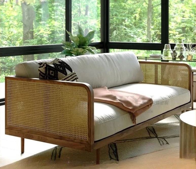 

PYJ new Chinese rattan sofa B & B hotel interior decoration Japanese rattan chair solid wood sofa