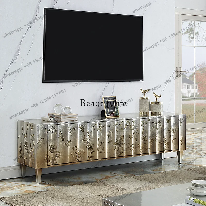 LX Light Luxury TV Cabinet European Style Paint Hand Painted Living Room Coffee Table TV Cabinet