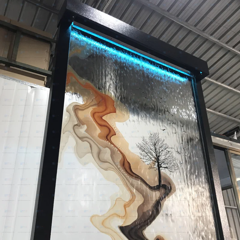 Custom.Factory Supply 2.16*1.03M الزجاج المقسى و 201 الفولاذ المقاوم للصدأ نوافير الشلال الداخلية والخارجية حلية حديقة رخيصة