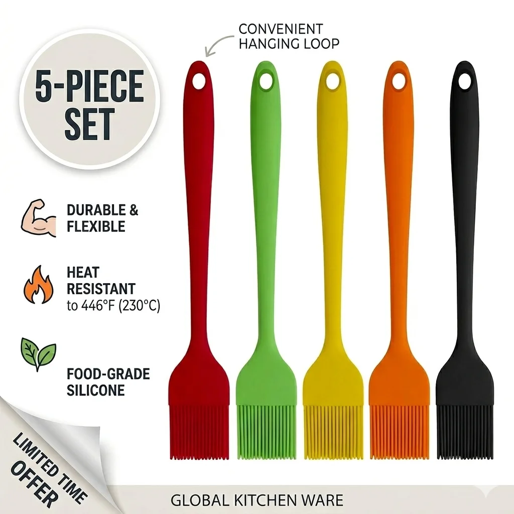 1/2/3/5 Uds. Pinceles de silicona de grado alimenticio sin BPA, resistentes a altas temperaturas, para barbacoa, repostería, salsas y aceites.