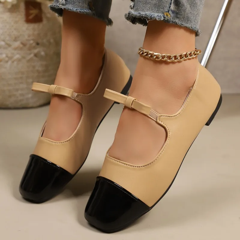 حذاء ماري جين فرنسي ريترو للنساء 2025 نمط جديد بفيونكة، مقدمة مربعة، كعب سميك، حذاء فردي عصري بفتحة ضحلة #6