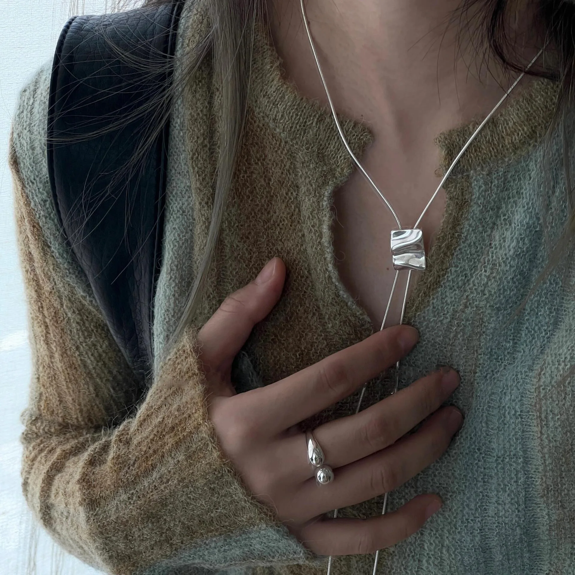 New Creativity Geometric Irregular Folds Square Adjustable Necklace for Women Classic Accessories Long Clavicle Chain Charm Gift