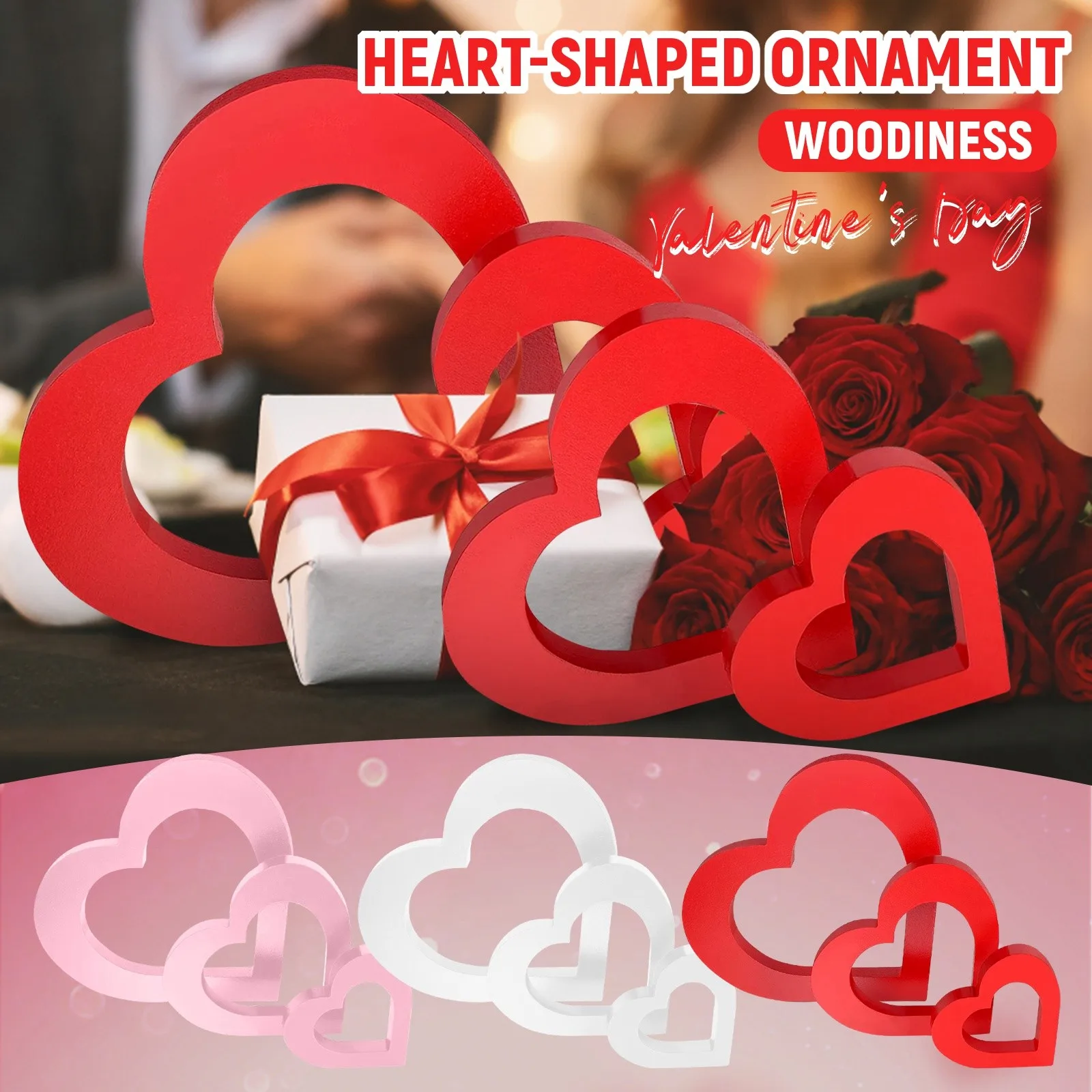 New wooden heart shape Ornaments Home Decor Valentine's Day Living Room Desk Decoration Festival Gift Crafts