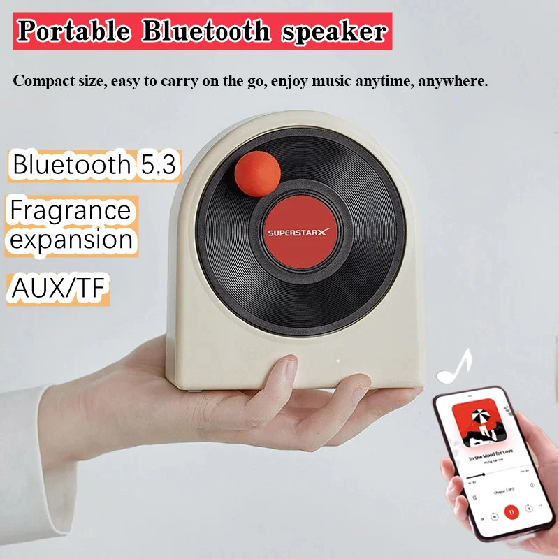 Desktop Creative Decoration Bluetooth Speaker HiFi Vintage Vinyl Time Record Player Wireless MP3 Music Player Support TFcard AUX