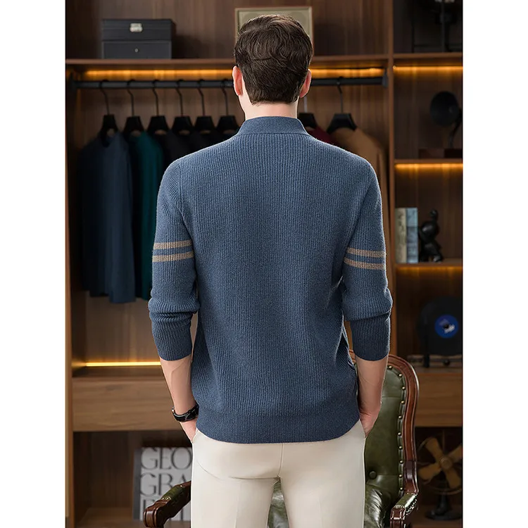 90.4% Wool Cashmere 9.6%Premium Sweater  Long-Sleeve Wool Sweater Knitted  Zip Collar Pullover Tops Coats