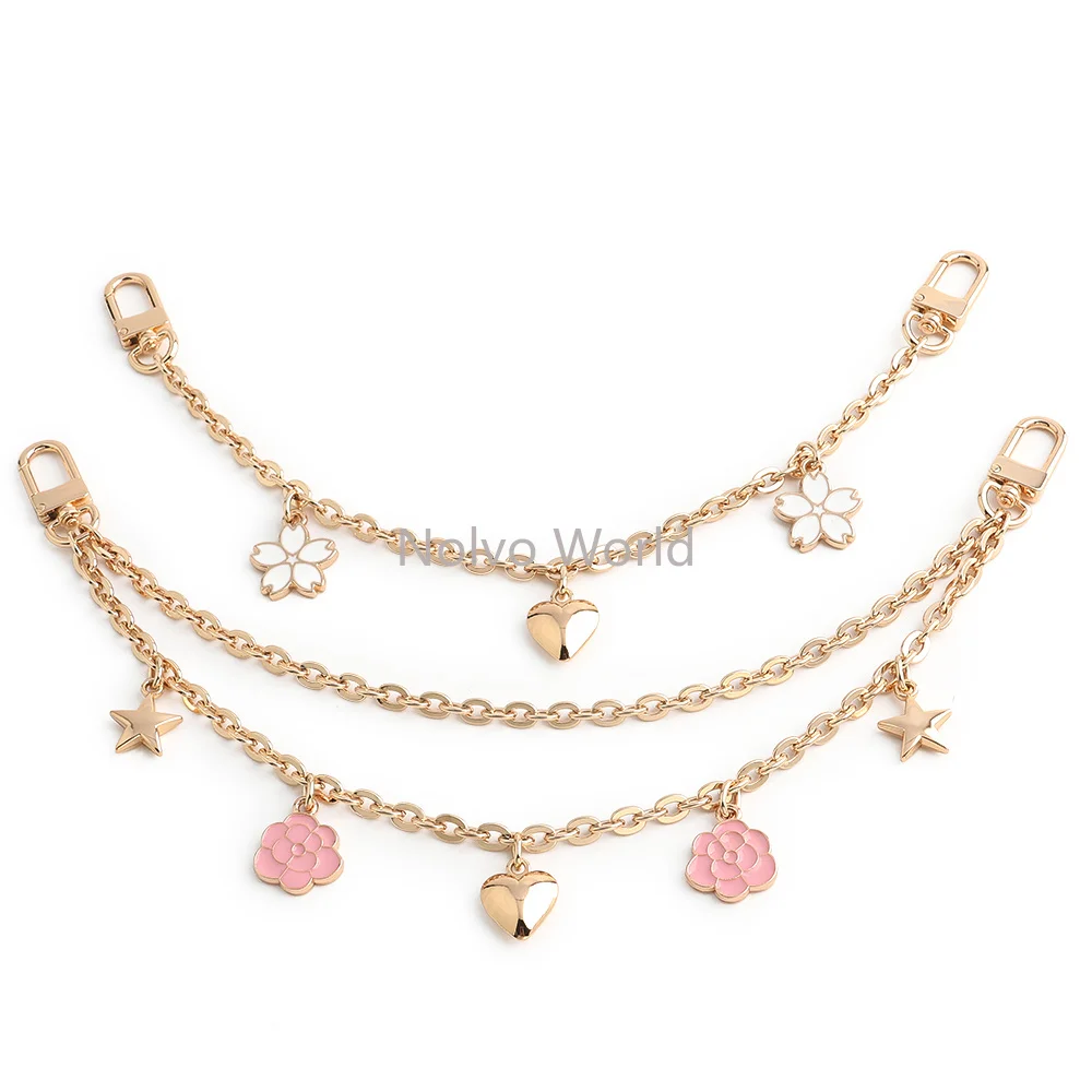 2/5/8PCS Gold Bag Chain Strap 3D Heart Star Cherry Blossom Pendant Purse Chain For Cute Decorative Handbag Wallet  Accessories