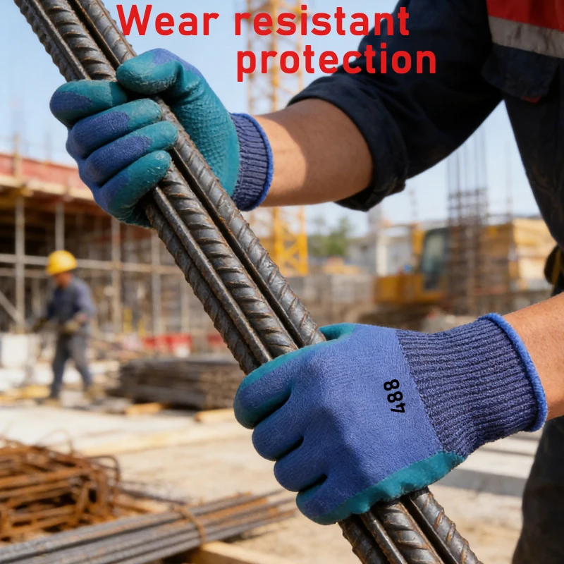 

12pcs New Minimalist Blue Multifunctional Rubber Gloves Thick Anti Slip Labor Protection Gloves for Repair Construction Site Use