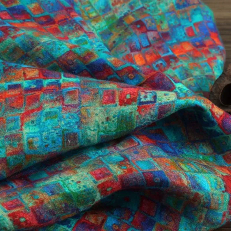 1yard Soft pure linen tissu Digital grid printing fabrics for patchwork one-piece dress cheongsam sewing fabric
