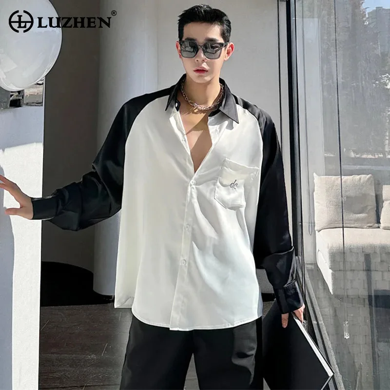 

LUZHEN 2024 Spring Color Contrast Design Long Sleeve Shirt Trendy Street Men Elegant Tops Korean Fashion Handsome Clothes LZ3755