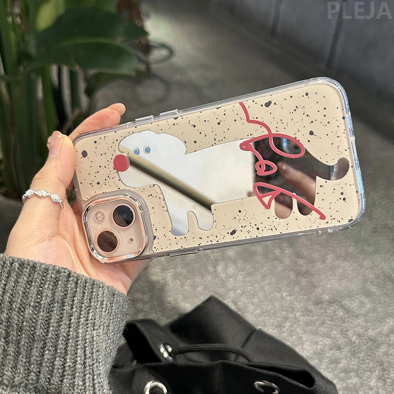 مرآة قضية الهاتف لابل آيفون ، مرآة جرو الكلب ، غطاء أنيق للنساء ، حالات لينة آيفون 15 ، 14 برو ماكس ، 13 ، 12 برو ماكس ، 11 #5