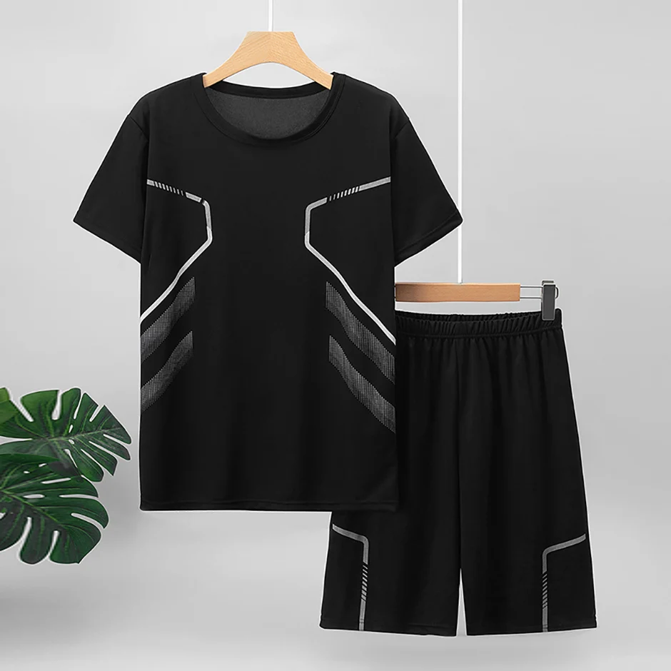 2-teiliges Sommer-Jugendset für 13-16-Jährige, mehrfarbig, schnelltrocknend, Sport-Kurzarm-Shorts-Set, bedrucktes T-Shirt für junge Männer und Frauen – Detail 10