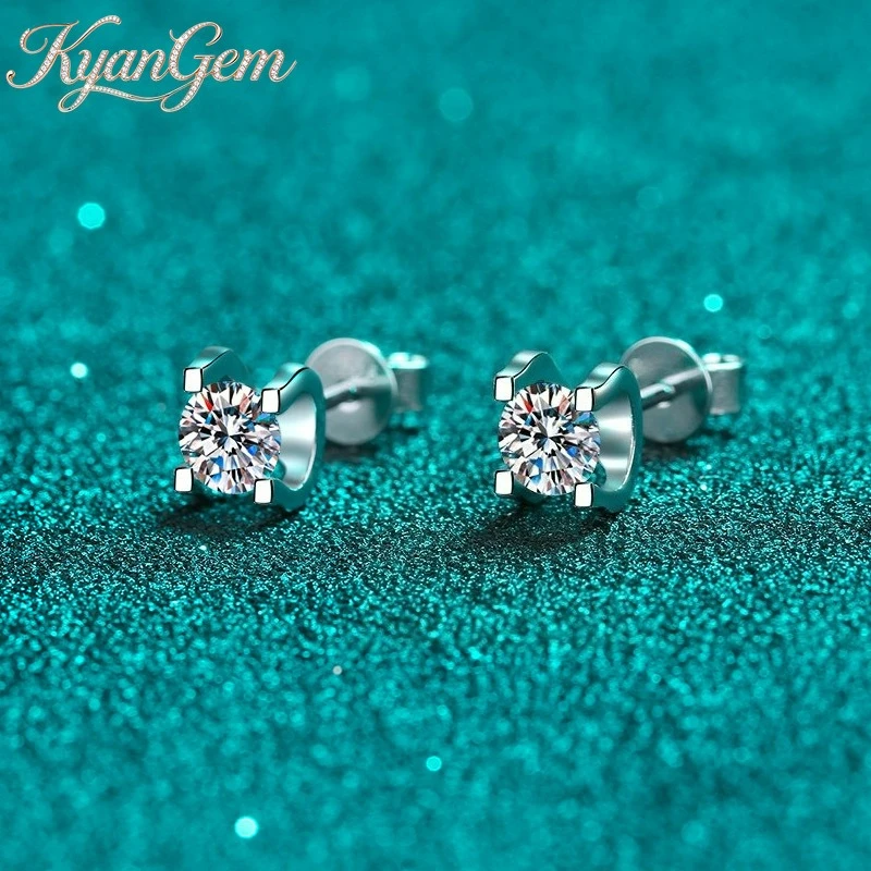 

Серьги KyanGem из 18-каратного золота с головой быка для женщин, 0,5-1 карат, с муассанитом, маленькие, из платины Pt950, с бриллиантами и отделкой в технике милгрейн