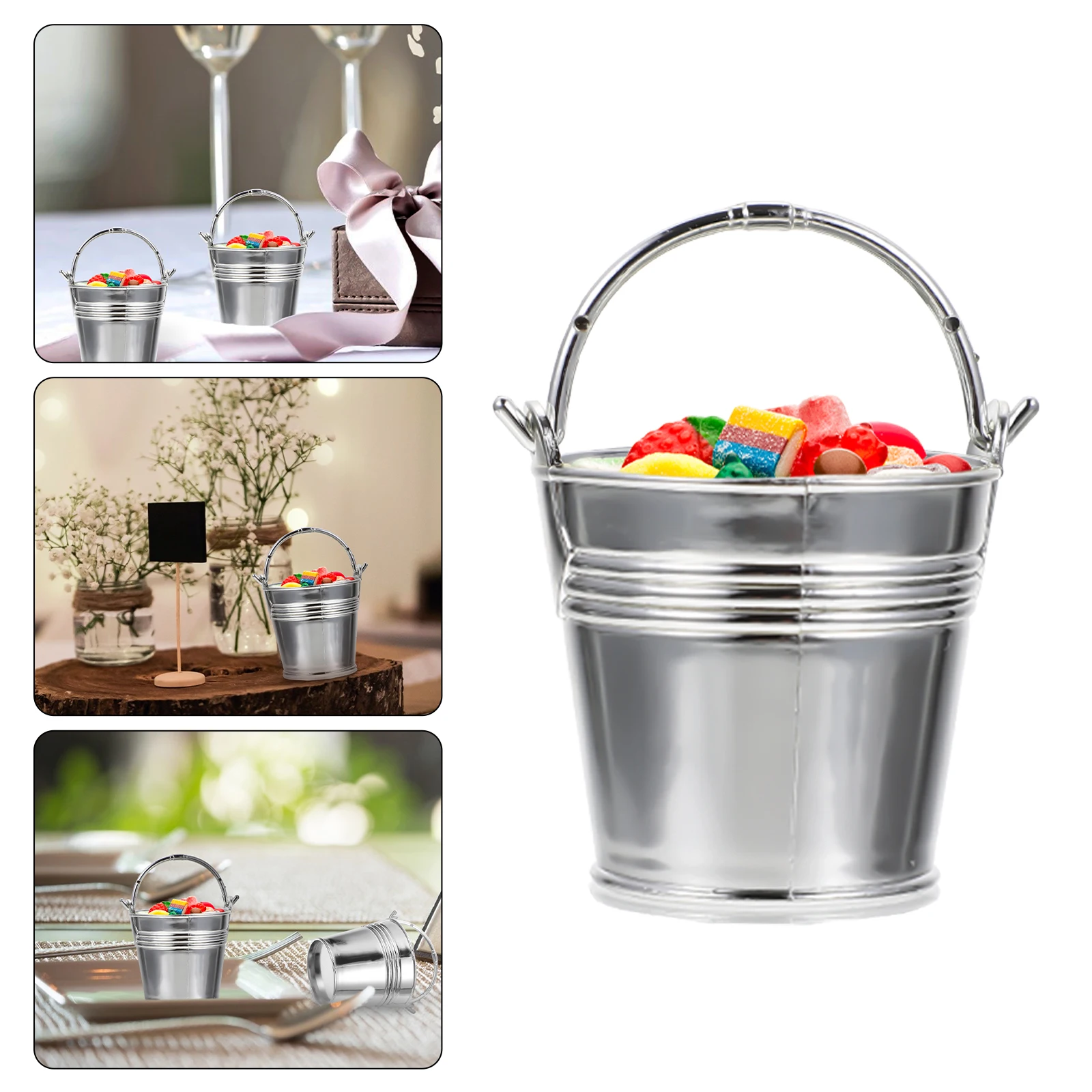 

10pcs Mini Snack Bucket Silver Premium Plastic Candy Storage Barrel For Party Hotel Bar Ktv Cafe Buffet Multi Functional