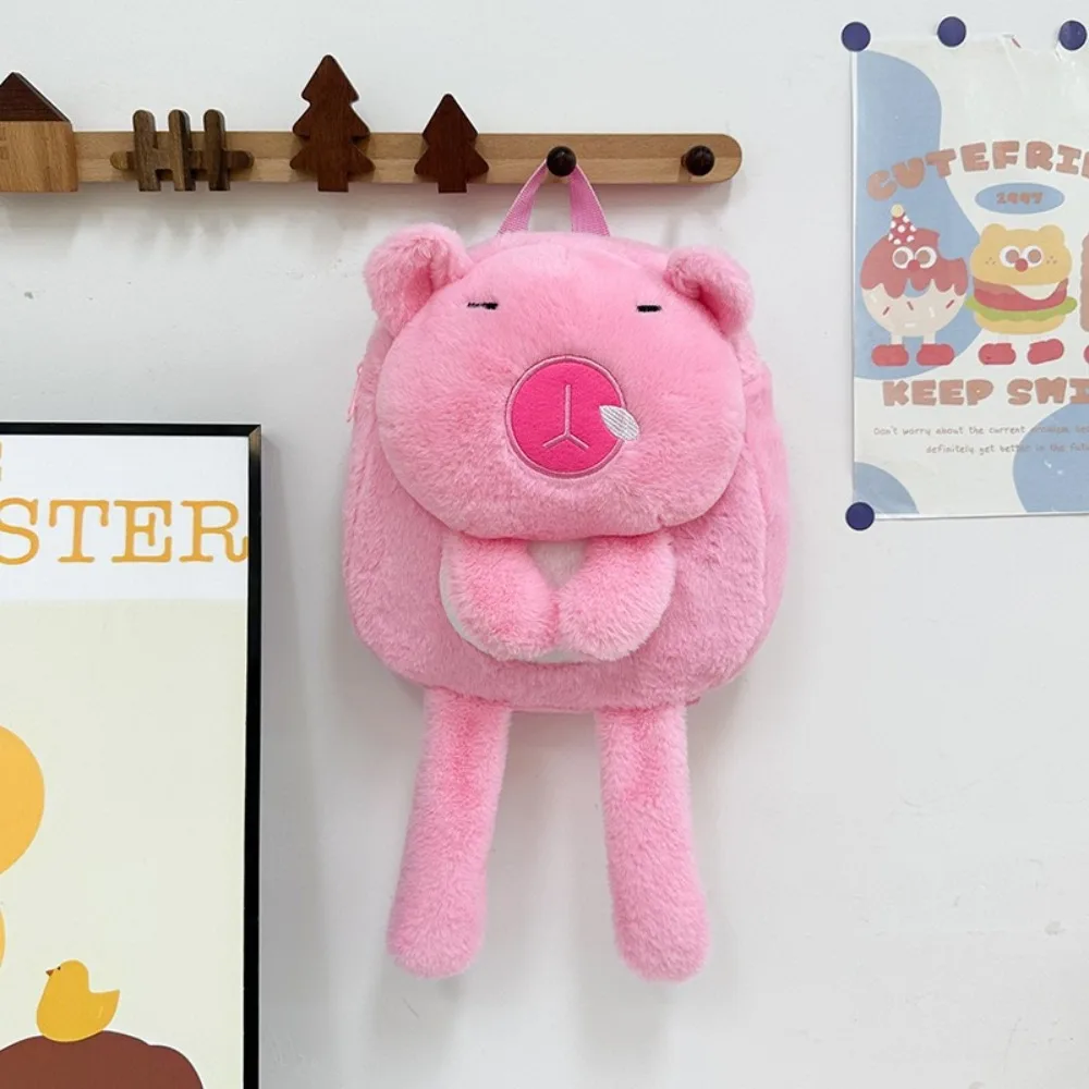 ファッション可愛い漫画カピバラリュック 大容量ファー学生スクールバッグ 長脚多機能カピバラスクールバッグ