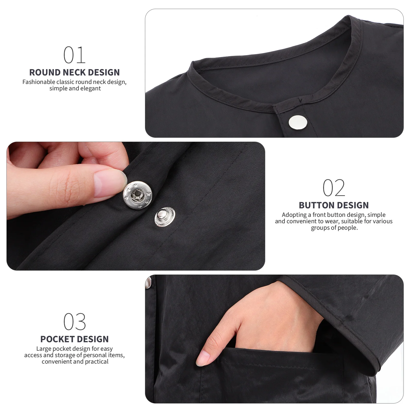 Long Sleeve Work Clothes Salon Smocks Hairdresser Uniform Lightweight Black for Coffee Shop Beauty Salon Labor