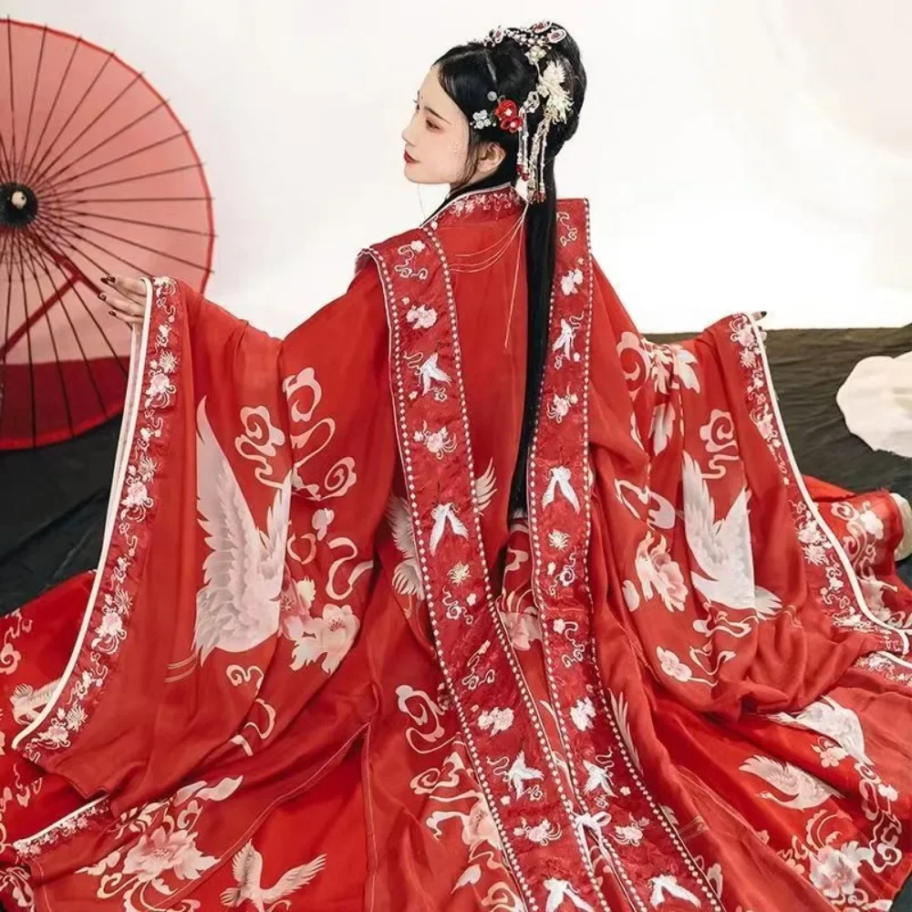 الأحمر هانفو تأثيري زي للنساء ، شيا بي ، الخصر طول تنورة ، الملابس التقليدية الصينية ، أغنية سلالة الزفاف العروس