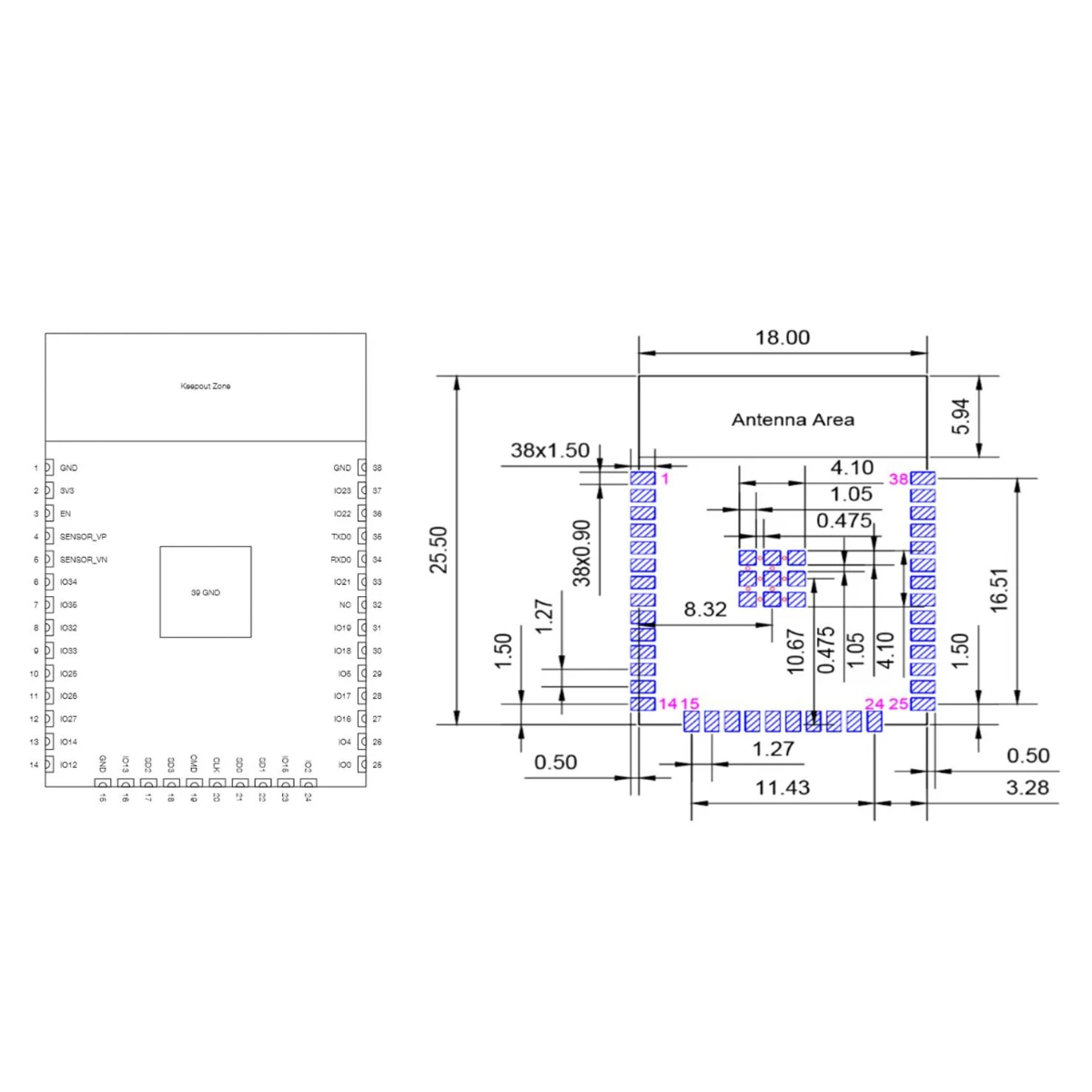 Módulo de transmissão transparente sem fio ESP-WROOM-32S serial wi-fi módulo & bluetooth esp32 duplo-núcleo mcu compatível 32d/3