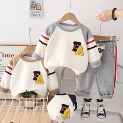 Spring Autumn Kids Boys 2PCS Clothes Set Cotton Striped Letter Pullovers Elastic Waist Pants Suit Toddler Boys Outfits