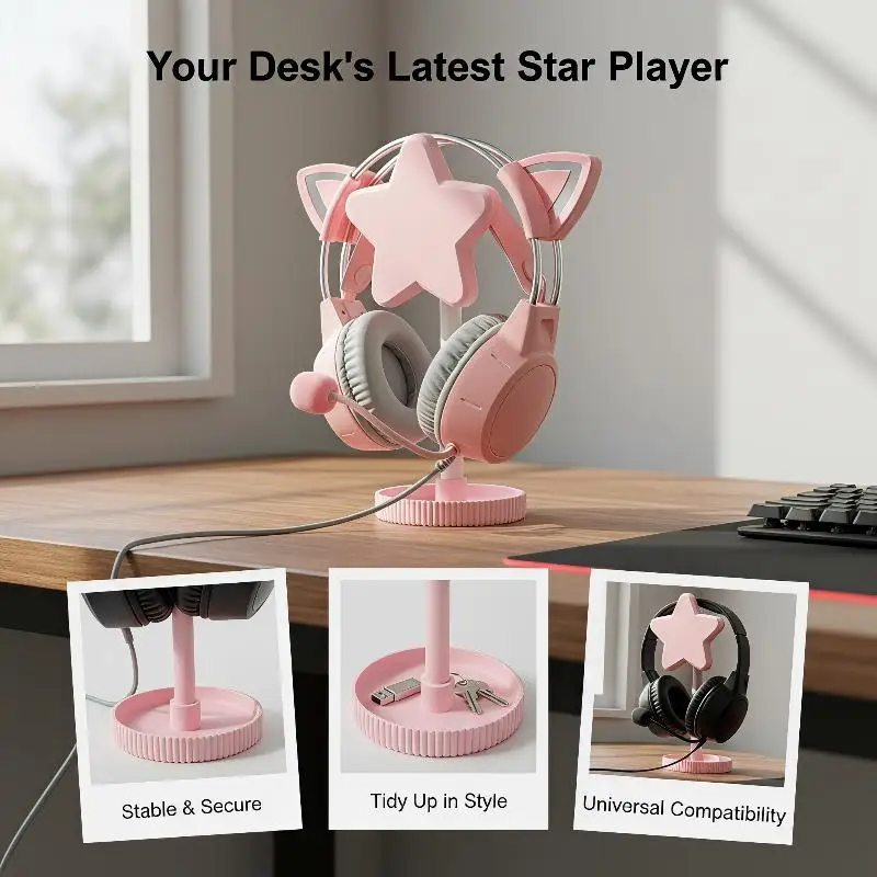 1PC Star Shaped Headphone Stand Cute Desktop Headset Holder Storage Organizer for Gaming Desk Bedroom Decoration