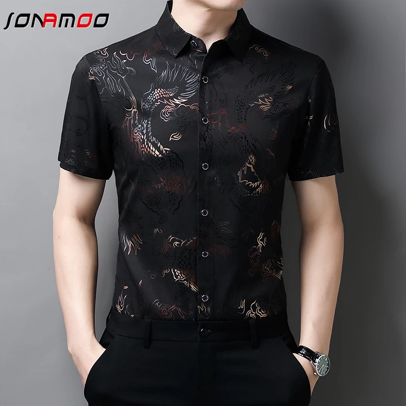 

New Men's Casual Printed Short Sleeved Lapel Shirt for Summer Fashion Comfort No Ironing Wrinkle Resistant Top