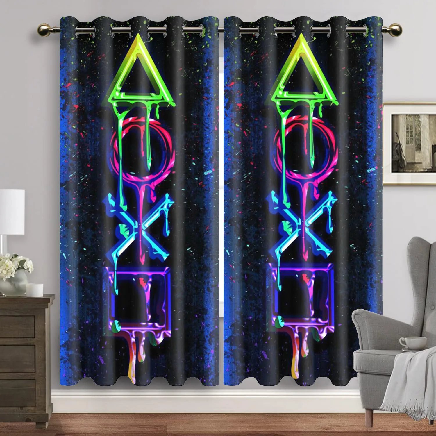 2pcs Gamer Gamepad Controller Window Curtains Drapes for Living Room Boys Bedroom Gaming Room Home Decor Door Playing Video Game