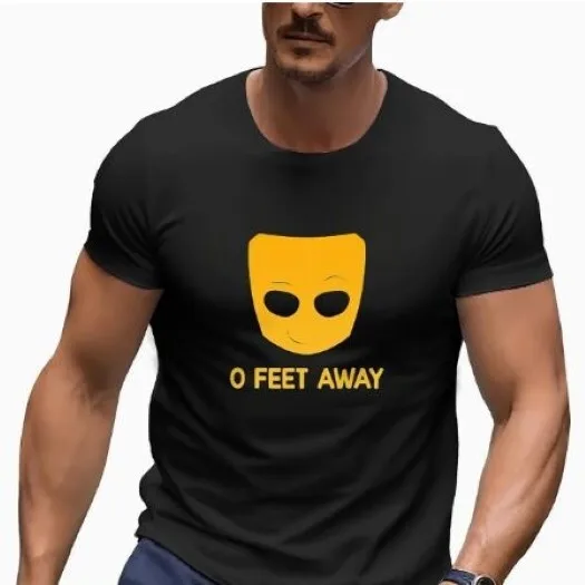 New Men's Sexy Black GRINDER APP Short Sleeve Cotton T-Shirt - Gay Interest