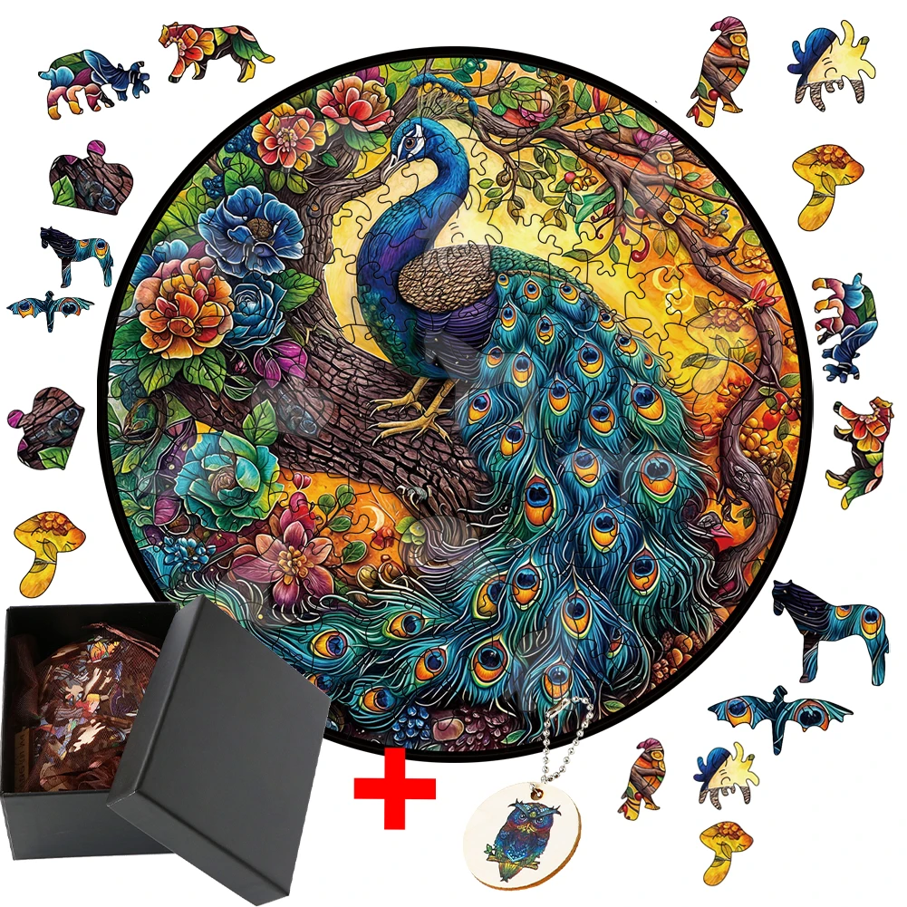 

Peacock Animal Wooden Puzzle DIY Crafts Jigsaw Adults Kids Irregular Animal Pieces 3D Puzzles Birthday Holiday Gift Puzzle Toy