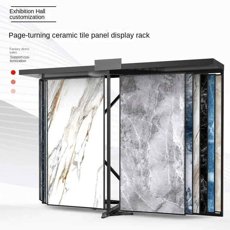 2025 High Quality Modern Metal Panel Page Turning Sample Shelf Eco-friendly Advertising Customizable Floor Display Retail Tile