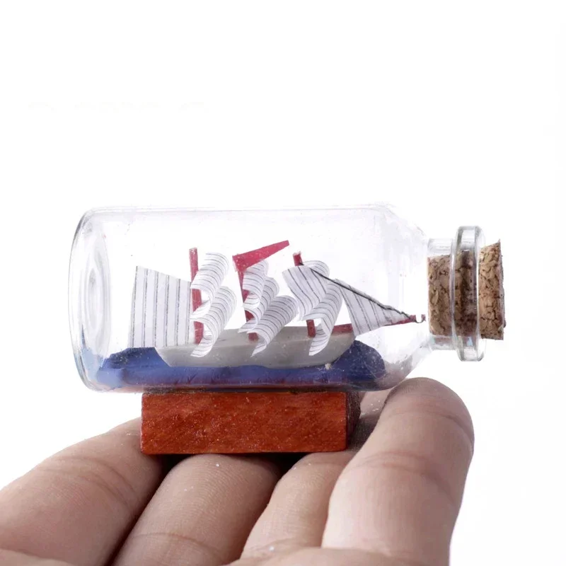 3pcs Desk Ornament barca a vela in bottiglie miniature Fairy Garden Glass Decoration figurine Drift Bottle decorazione Desktop