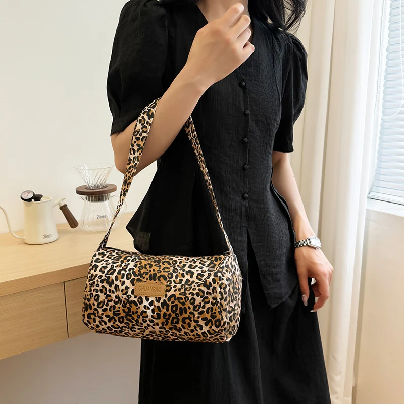 Leopard Print Canvas Women\'s Pillow Shoulder Bag Luxury Designer Handbag Fashion Brand Ladies Casual Tote Shopping Bag