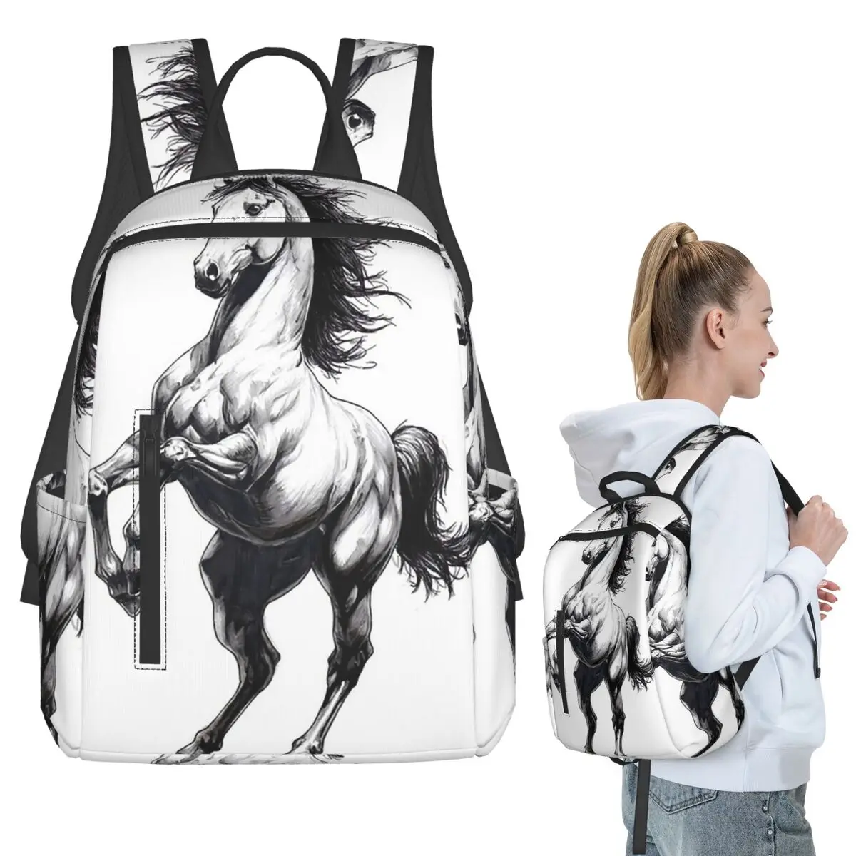 

Animal White Horse Painting Art Backpack Student BookBag Children School Bag Laptop Shoulder Bags Boys Girls