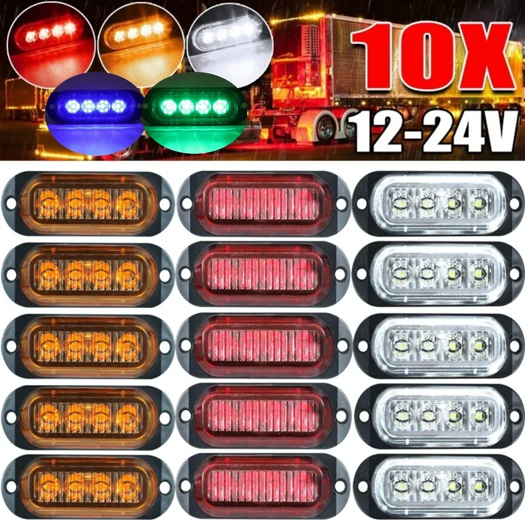 10/4PCS 12-24V Universal 4 LED Side Marker Lights Waterproof Clearance Lamps Indicator Signal Truck Trailer Van Pickup Boat