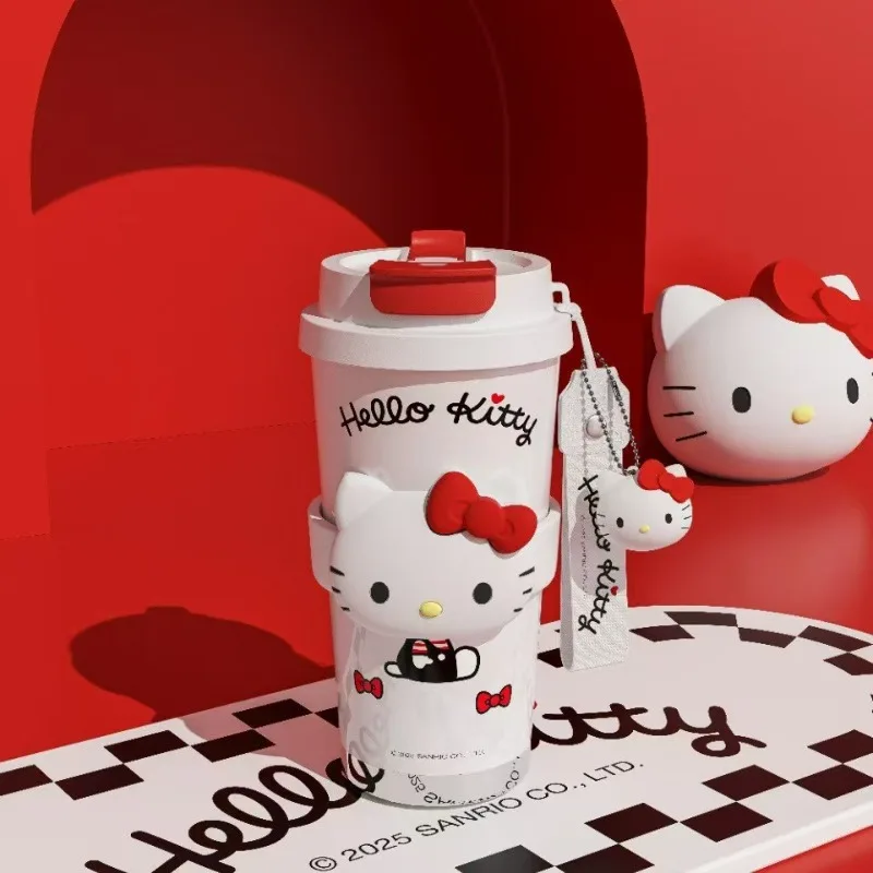 520ml cute cartoon cartoon character Hello Kitty Kuromi ceramic liner coffee thermos cup Kawaii girls straw cup Holiday gift