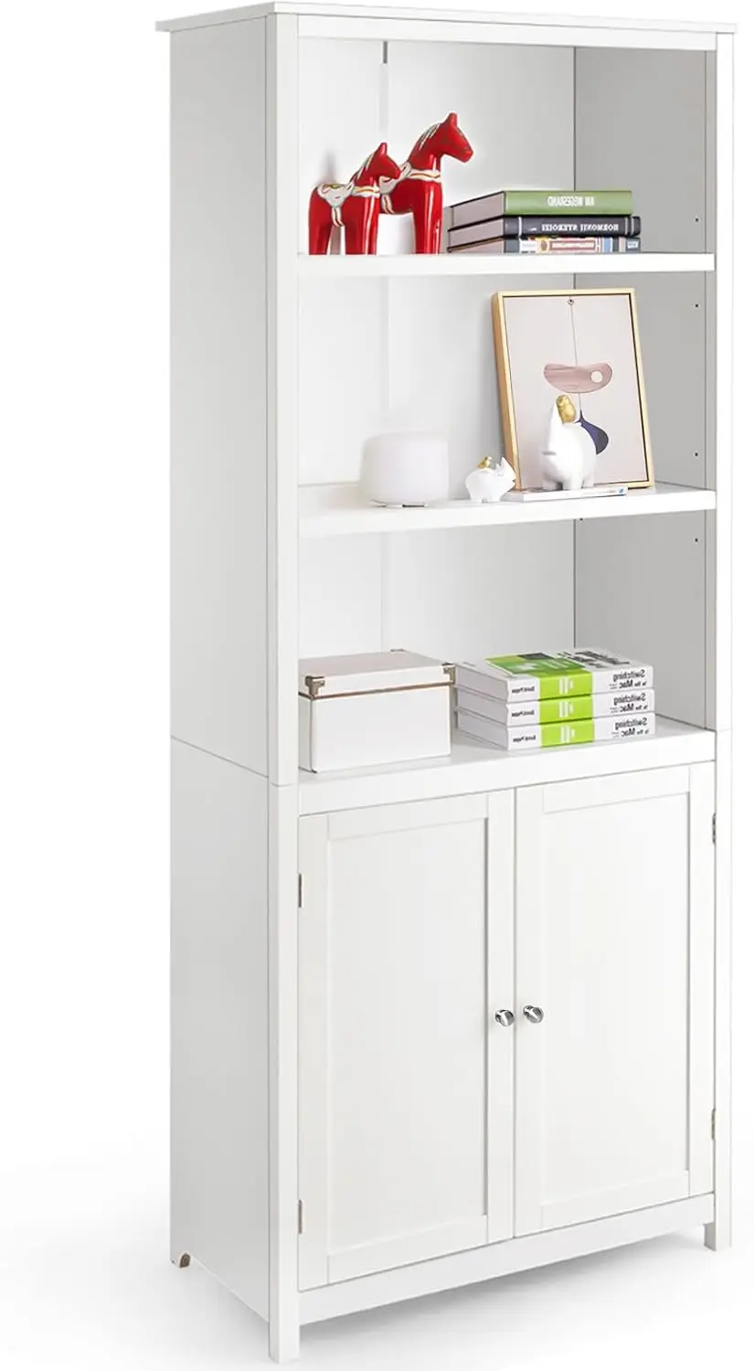 

Bookcase with Doors, 3 Tier Open Book Shelving, Freestanding Wooden Display Bookcase with Double Doors, Ideal for Home O