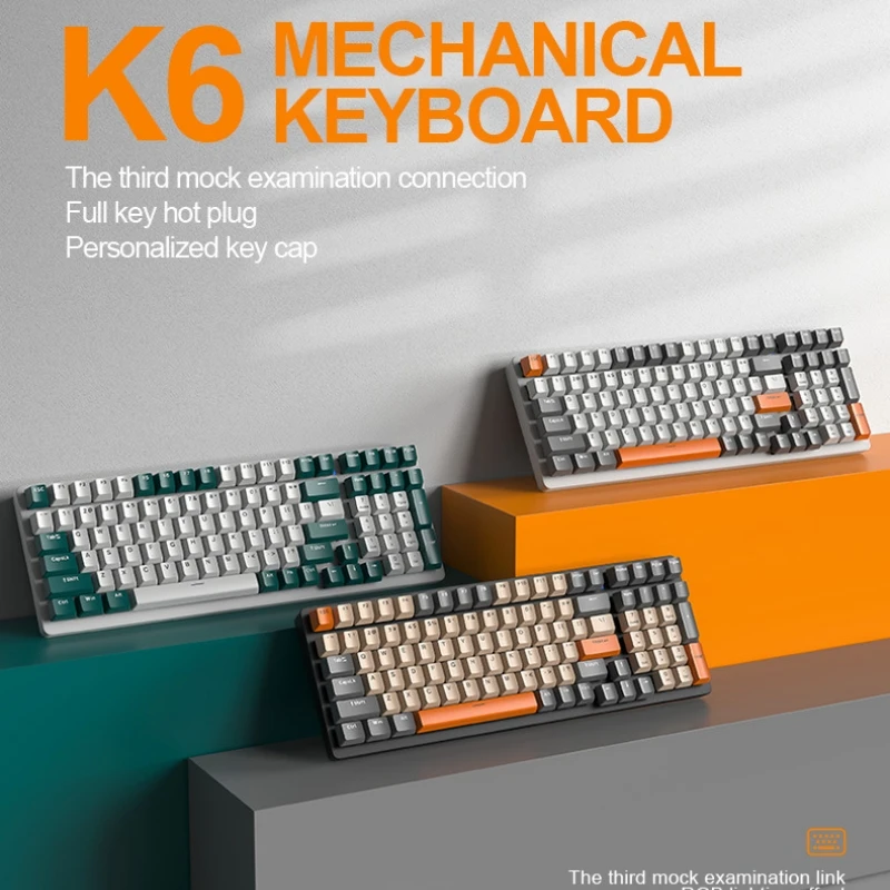 Mechanical Keyboard Wireless Keyboard Hot Swap 100 Keys 100% Layout Spanish Russian Korean Arabic Bluetooth Connect RGB Light K6