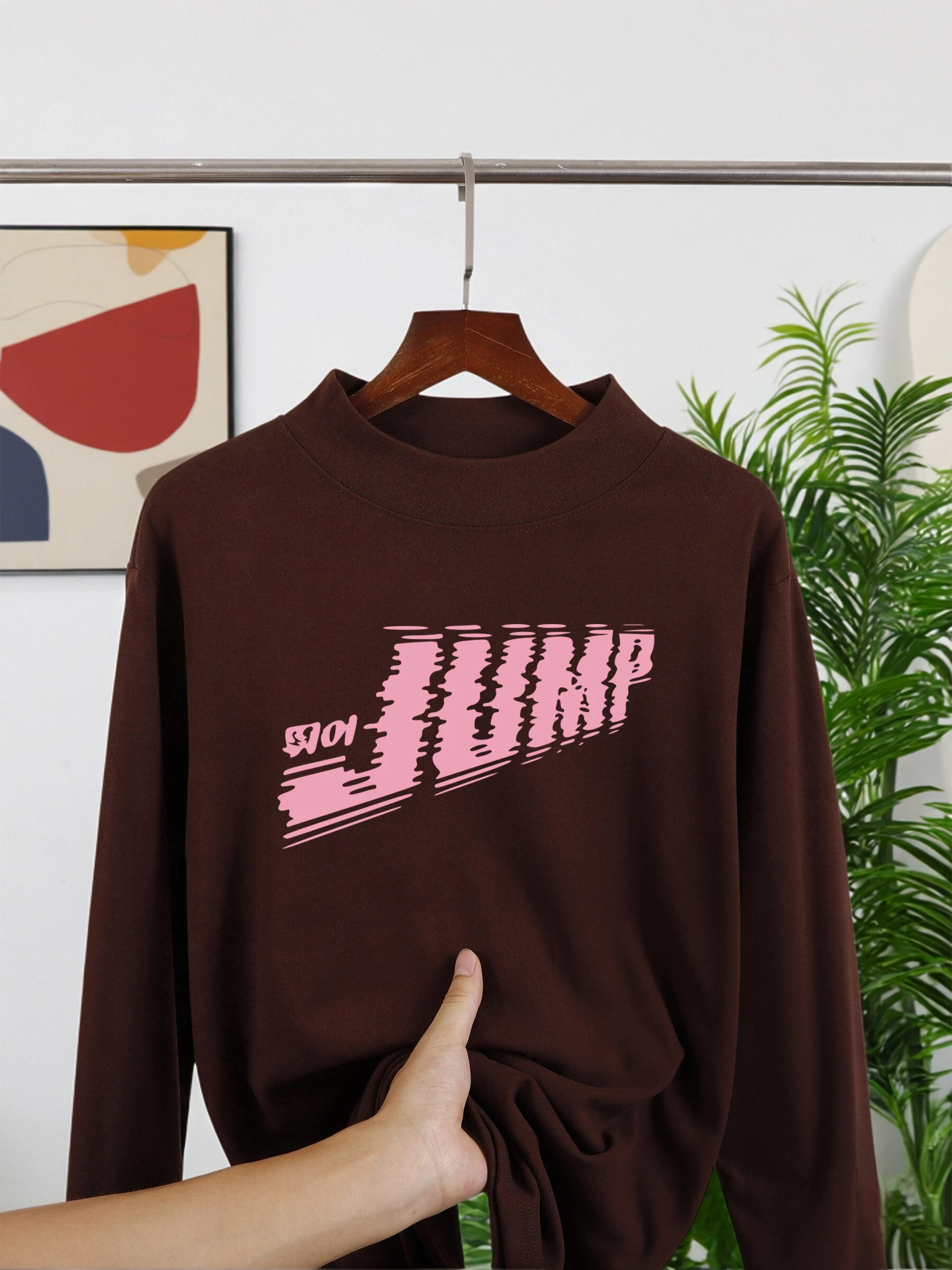 لا القفز في البحر الطباعة المرأة موضة المخملية الصوف تي شيرت مريح البلوفرات الناعمة أساسيات الخريف المحملة كل مباراة رداء علوي غير رسمي #2