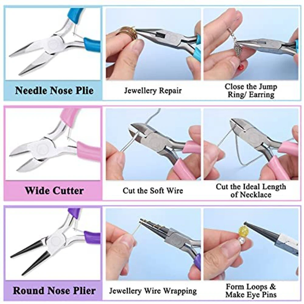 6 PCS Jewellery Pliers Kit with Spring, Jewellery Making Plier Set with Needle Nose Plier,Jewellery Making Kit for Girls