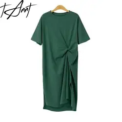 Tannt Women Dress Irregular Short Sleeves Cotton T-shirt Dresses Asymmetry Women's T-shirt Dress Black Yellow Green 2023 New