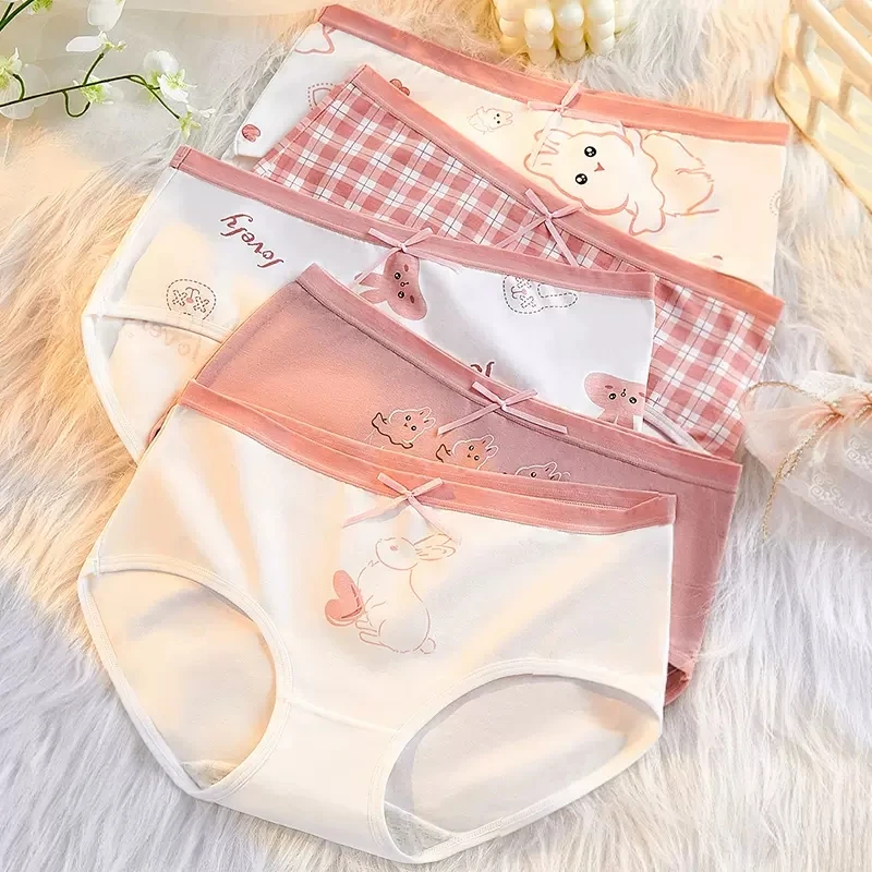 5Pcs Panties Women Cotton Young Girls Briefs Underwear Sexy Cute Panty Breathable Ladies Underpants Female Intimates